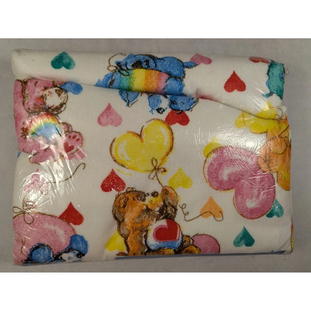 Vintage 1995 Care Bears Blanket Beacon Twin Full Bedding Hearts Balloons 72x90